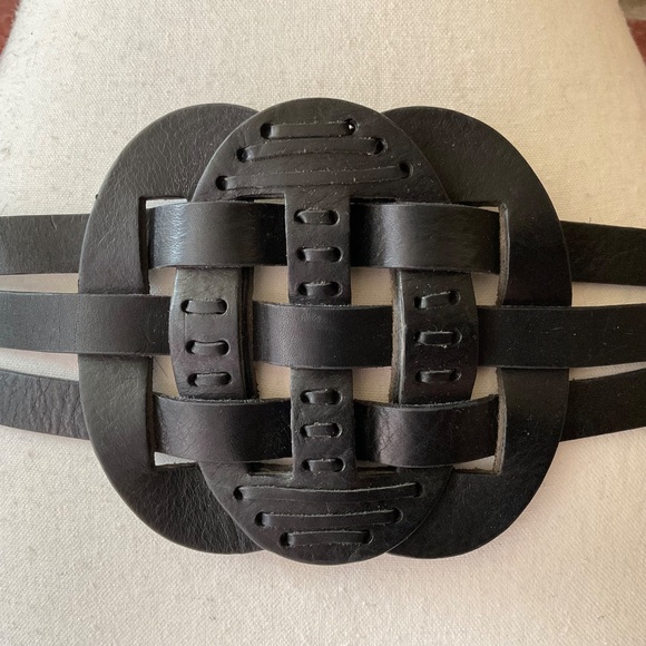 Black Leather Wide Adjustable Boho Rare Belt Size L